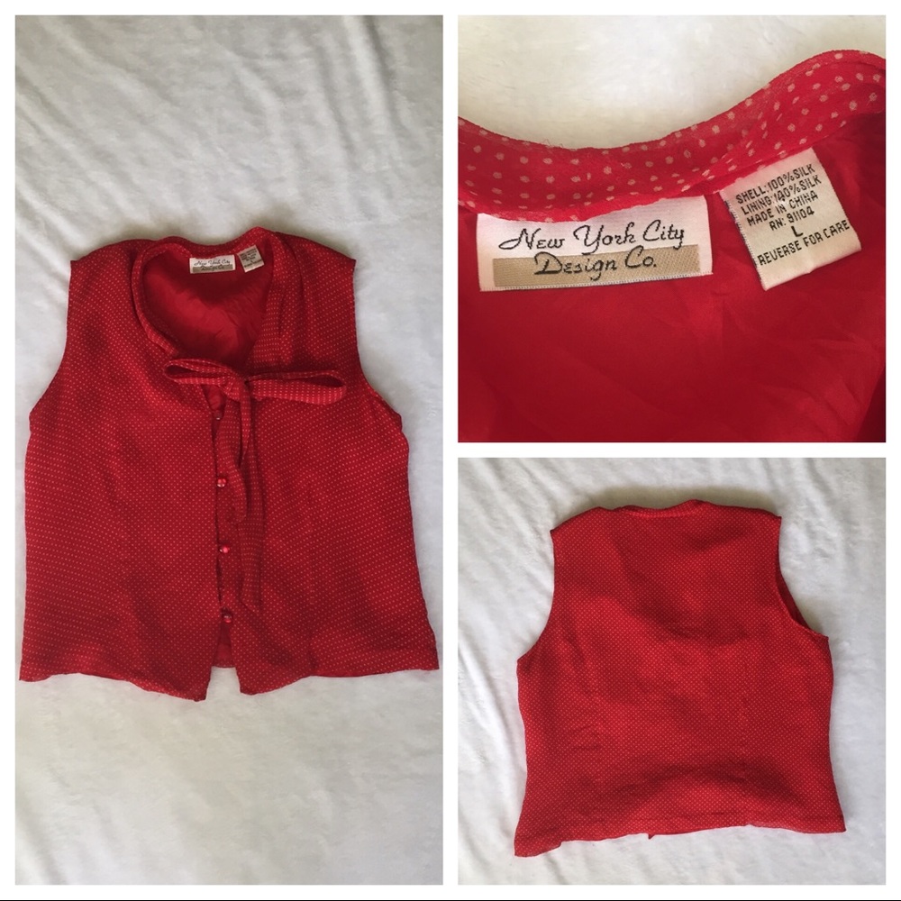Vintage 100% Silk Polka Dot Tie Neck Vest